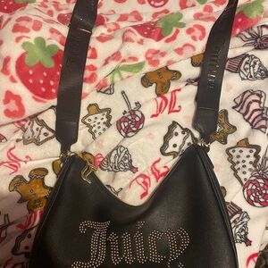Black Juicy Conture crossbody bag with rhinestone logo & adjustable strap!